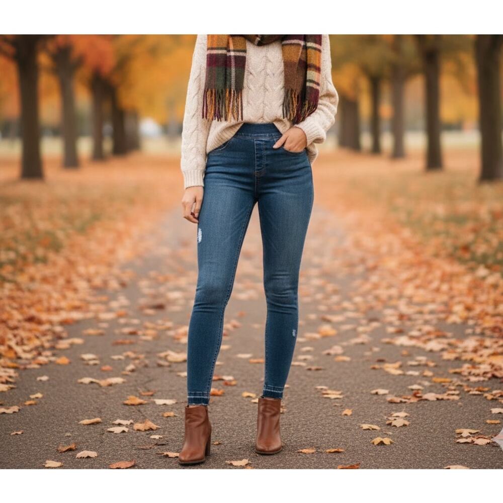 Spanx Distressed Denim Leggings Medium Wash